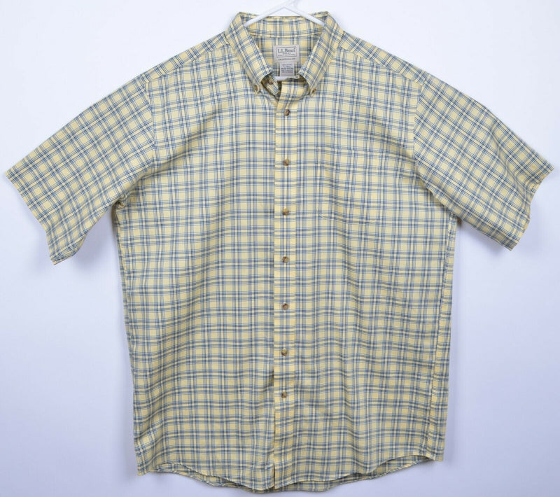L.L. Bean Men's LT Large Tall Wrinkle-Free Yellow Blue Plaid Button-Down Shirt