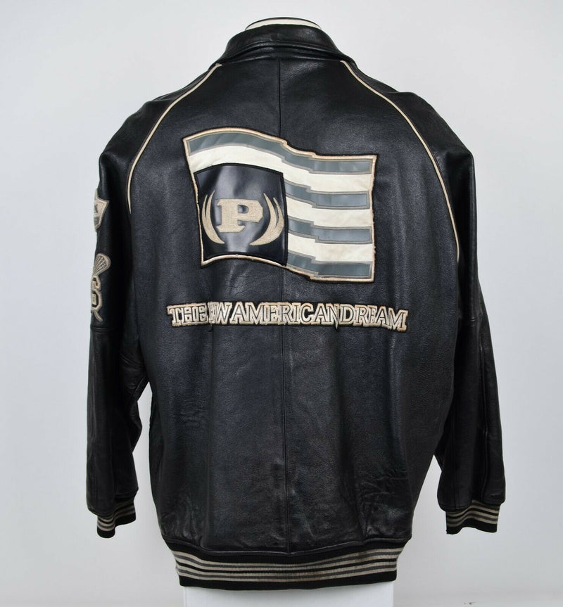 Vintage 90s Phat Farm Men's 4XL Leather The New American Dream Black Snap Jacket