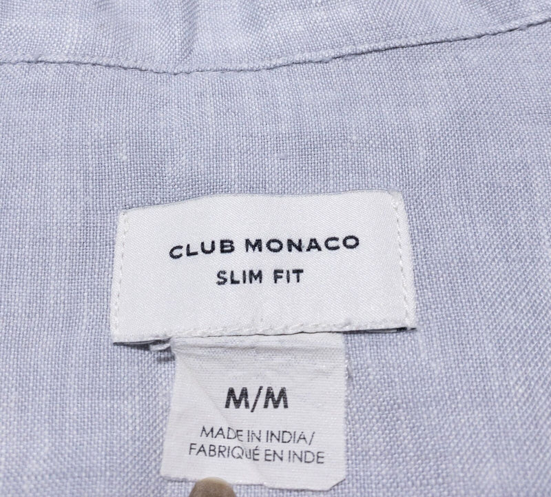 Club Monaco Linen Camp Shirt Men's Medium Slim Blue Resortwear Short Sleeve