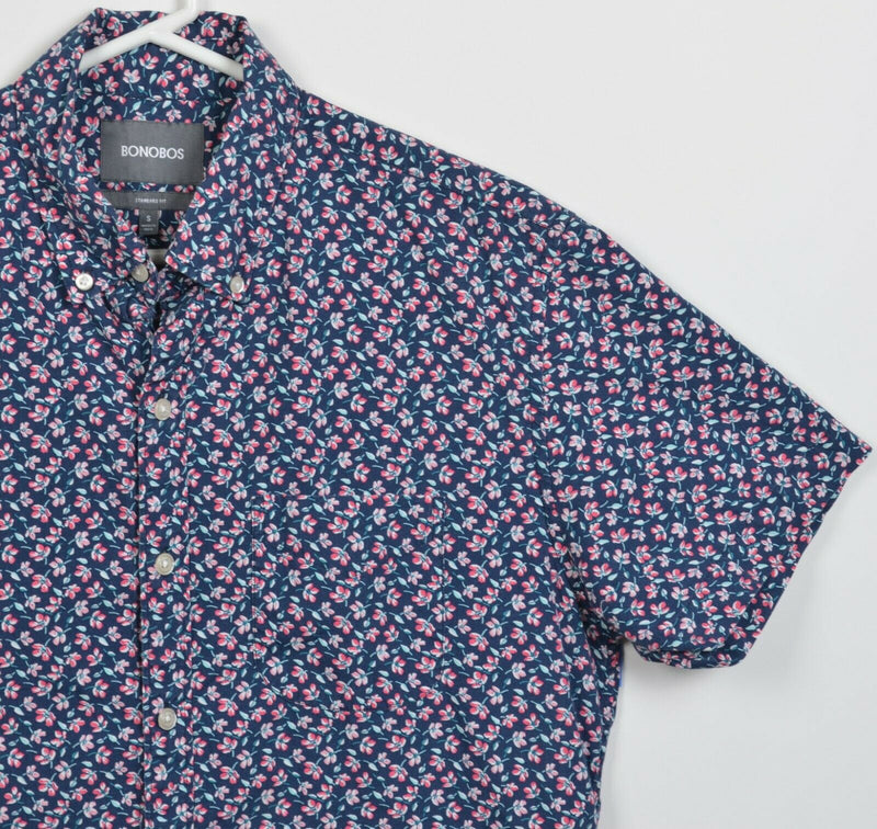 Bonobos Men's Small Standard Fit Floral Navy Blue Pink S/S Button-Down Shirt