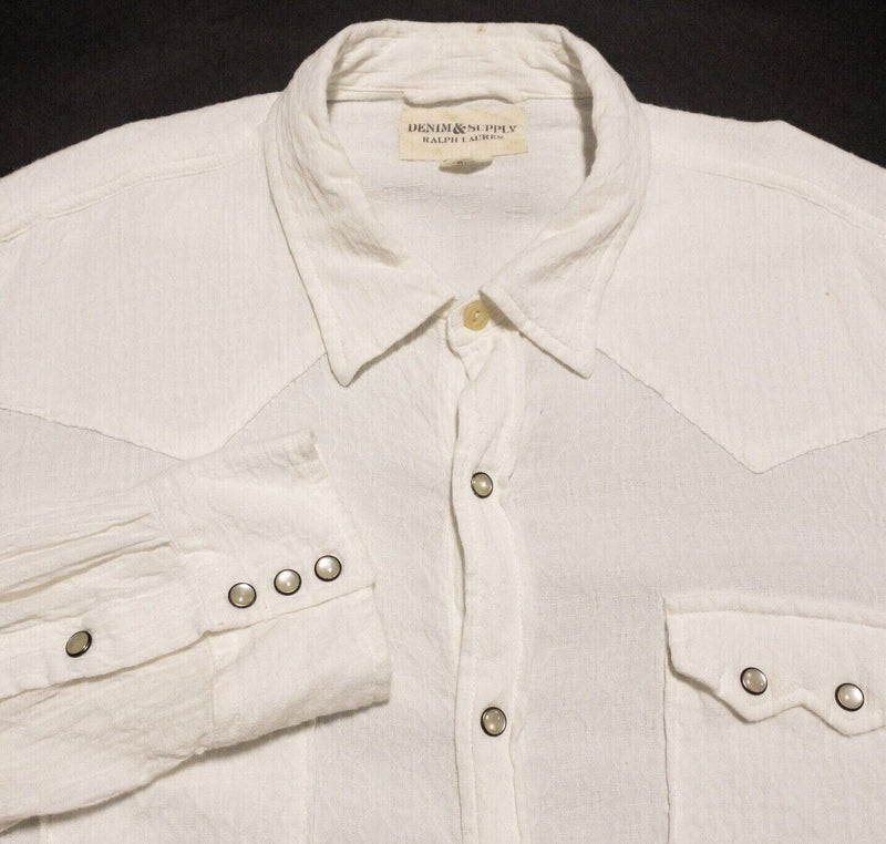 Denim Supply Ralph Lauren Pearl Snap Men's 2XL Shirt Western Rockabilly White