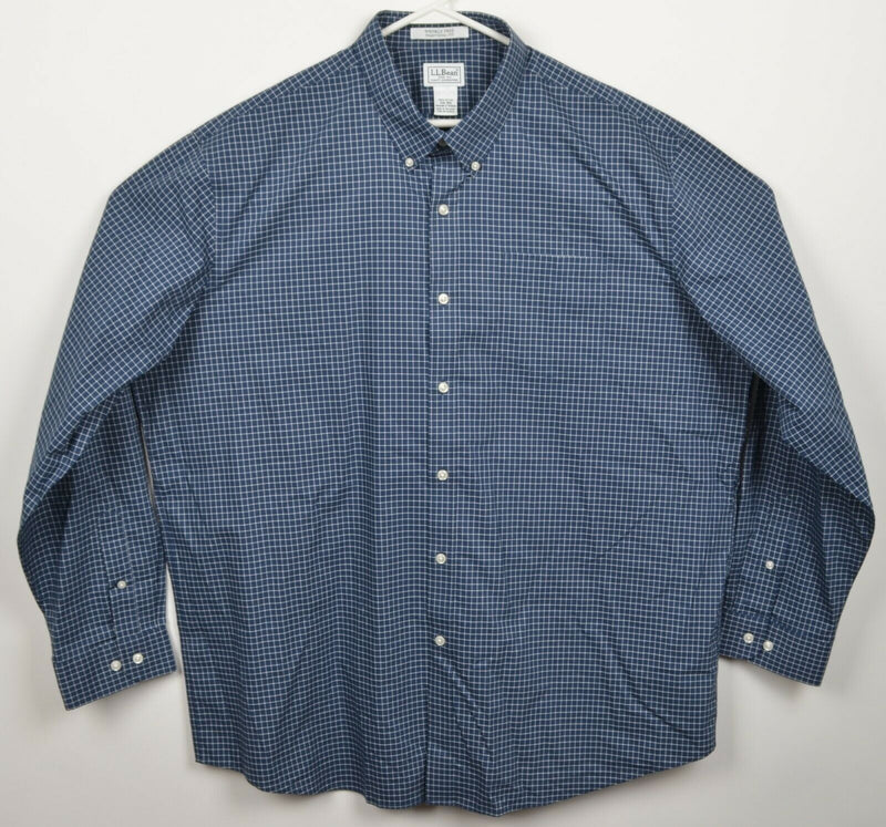 LL Bean Men's 2XL Traditional Fit Wrinkle Free Navy Blue Check Button-Down Shirt