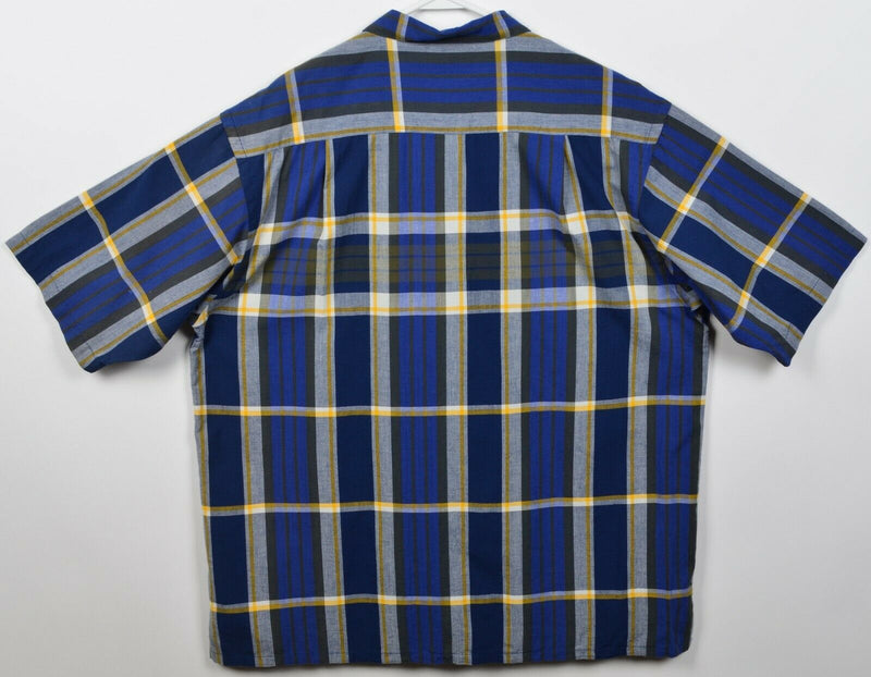 Nautica Men's Large Blue Navy Yellow Plaid Honolulu Button-Front Shirt