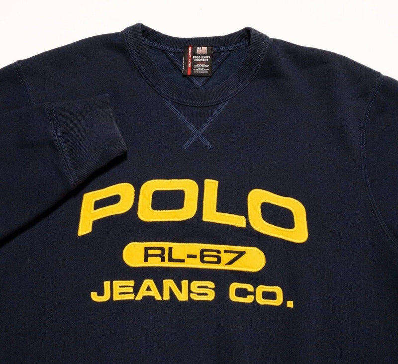 Ralph Lauren Polo Jeans Sweatshirt Men's Medium Vintage 90s Crew Neck Navy Blue