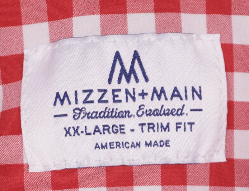 Mizzen+Main Men's 2XL Trim Red White Gingham Check USA Performance Dress Shirt
