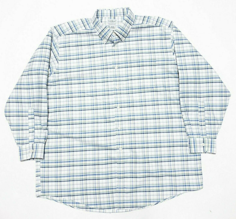 L.L. Bean Wrinkle-Free Classic Oxford Cloth Shirt Green Blue Plaid Men 17.5-33