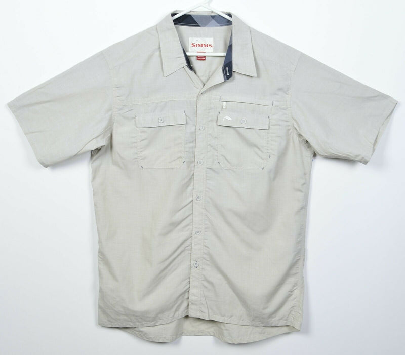 Simms Fishing Men's XL Tencel Cotton Blend Beige Zip Pockets Button-Front Shirt