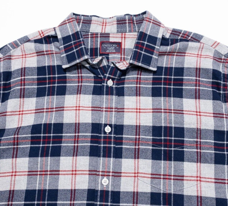 UNTUCKit Flannel Shirt XL Slim Fit Men's Long Sleeve Navy Blue Red Plaid Button