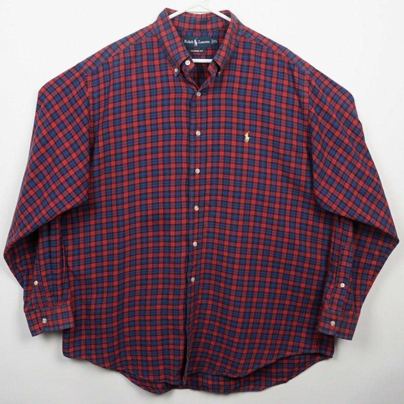 Polo Ralph Lauren Men's XL Classic Fit Red Navy Blue Plaid Button-Down Shirt