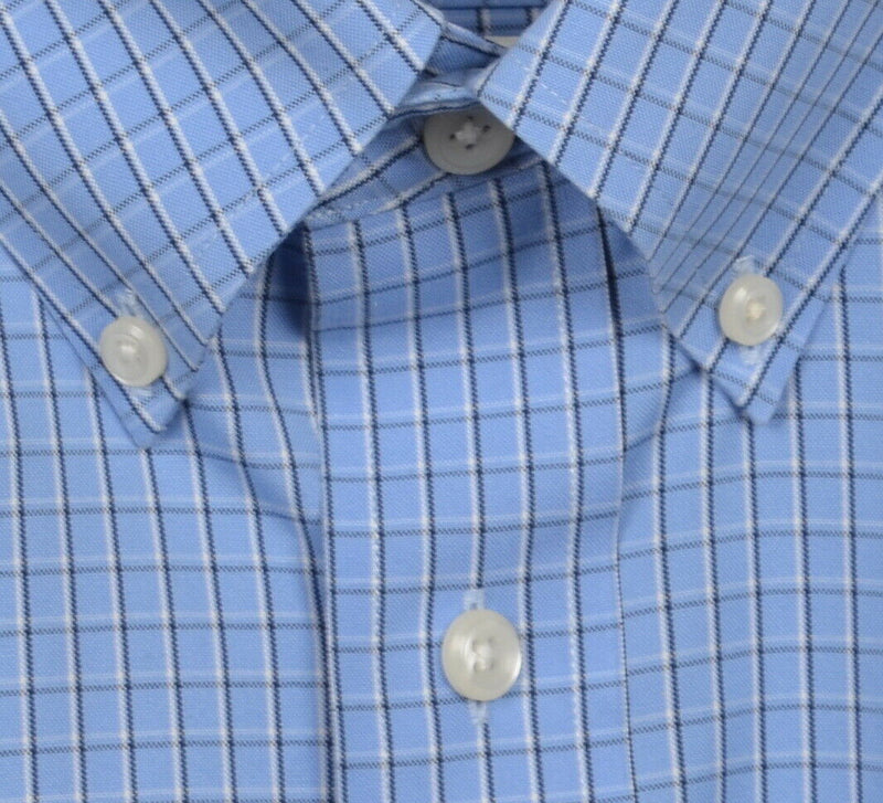 LL Bean Men's 17.5-33 Traditional Fit Wrinkle Free Blue Plaid Button-Down Shirt