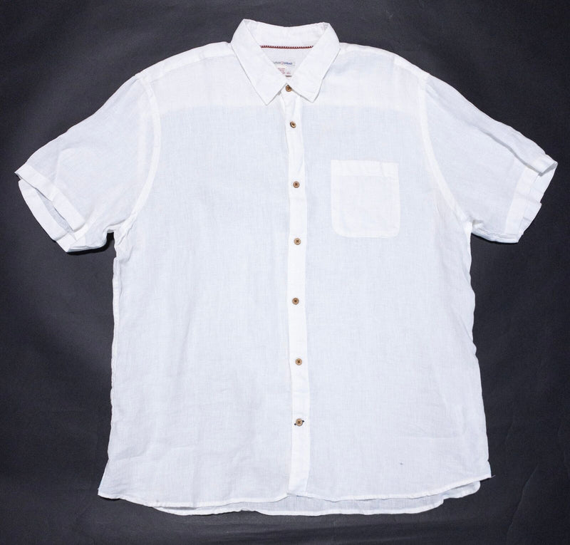 Carbon 2 Cobalt Linen Shirt Men's XL Solid White Button-Up Short Sleeve