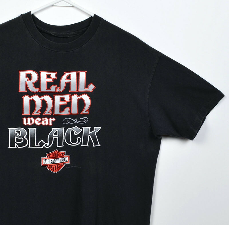 Vintage 1990 Harley-Davidson Men's Large Real Men Wear Black Texas Biker T-Shirt