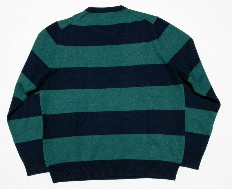 Brooks Brothers Men's XL Merino Wool Green Navy Blue Striped Sheep Logo Sweater