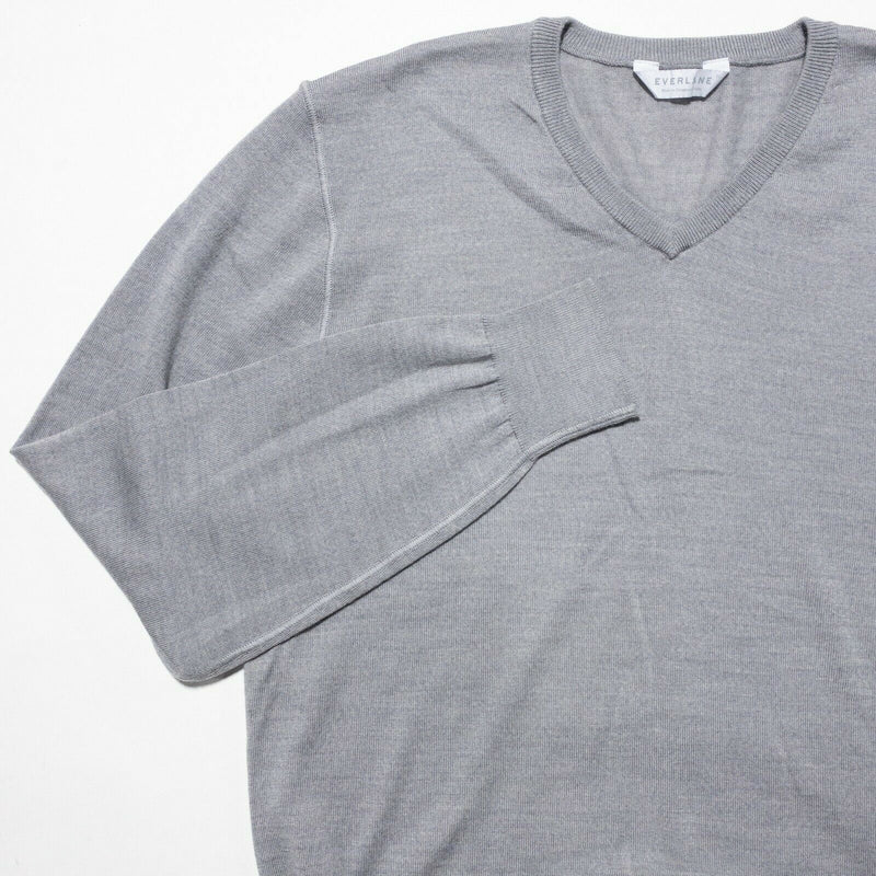 Everlane Men's XL 100% Wool Solid Gray V-Neck Tight-Knit Pullover Sweater