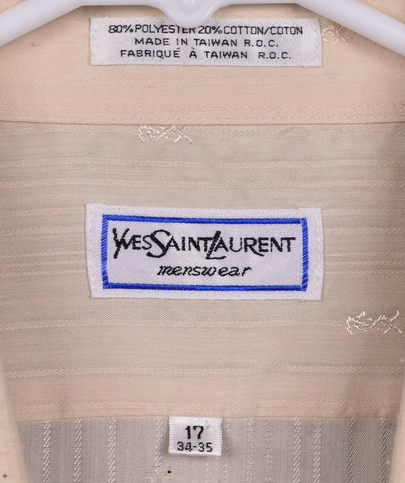 Vtg 80s Yves Saint Laurent YSL Men’s Sz 17 34/35 Logo Stitch Taupe Dress Shirt