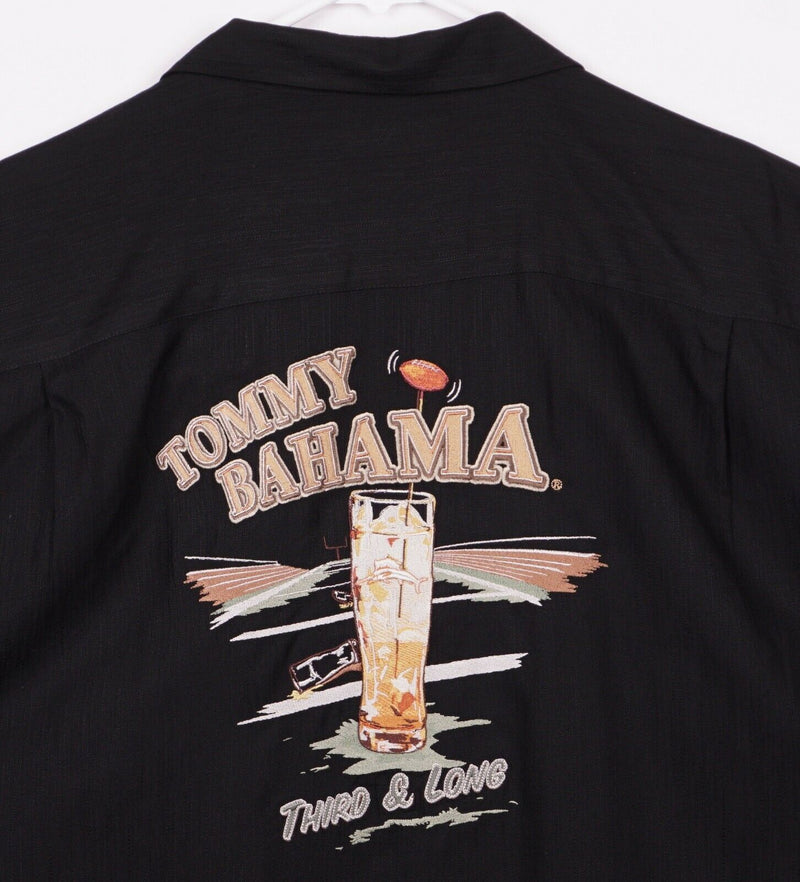 Tommy Bahama Men's XL 100% Silk Embroidered Third & Long Football Aloha Shirt