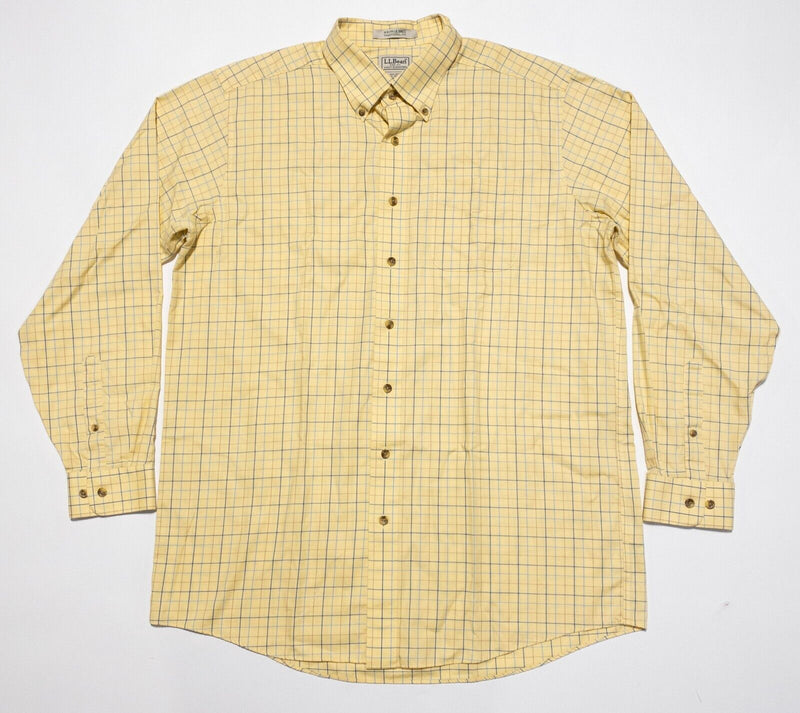 L.L. Bean Shirt LT Large Tall Men's Wrinkle-Free Twill Yellow Plaid Long Sleeve