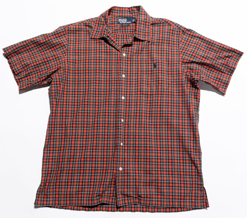 Polo Ralph Lauren Loop Collar Shirt Men's Medium Red Plaid Camp Adams Vintage