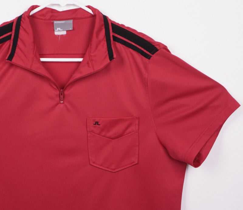J. Lindeberg Men's Sz Large Red Fieldsensor Zip Collar Golf Pocket Polo Shirt