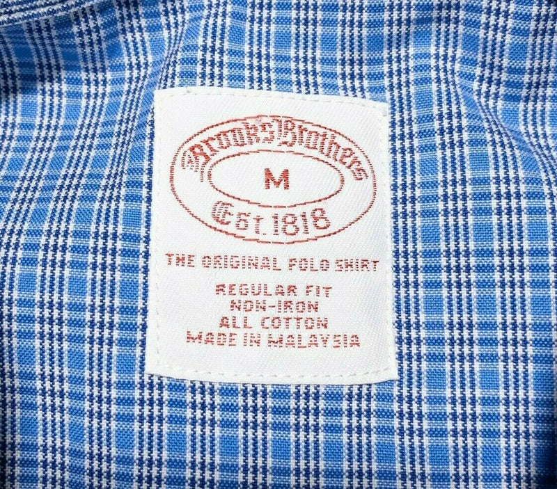 Brooks Brothers Non-Iron Button-Down Shirt Blue Plaid Men's Medium Regular Fit