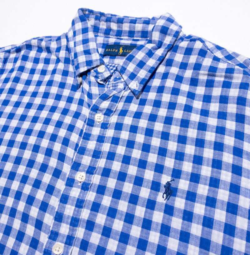 Polo Ralph Lauren Flannel Shirt Men's Large Button-Down Long Sleeve Blue Check