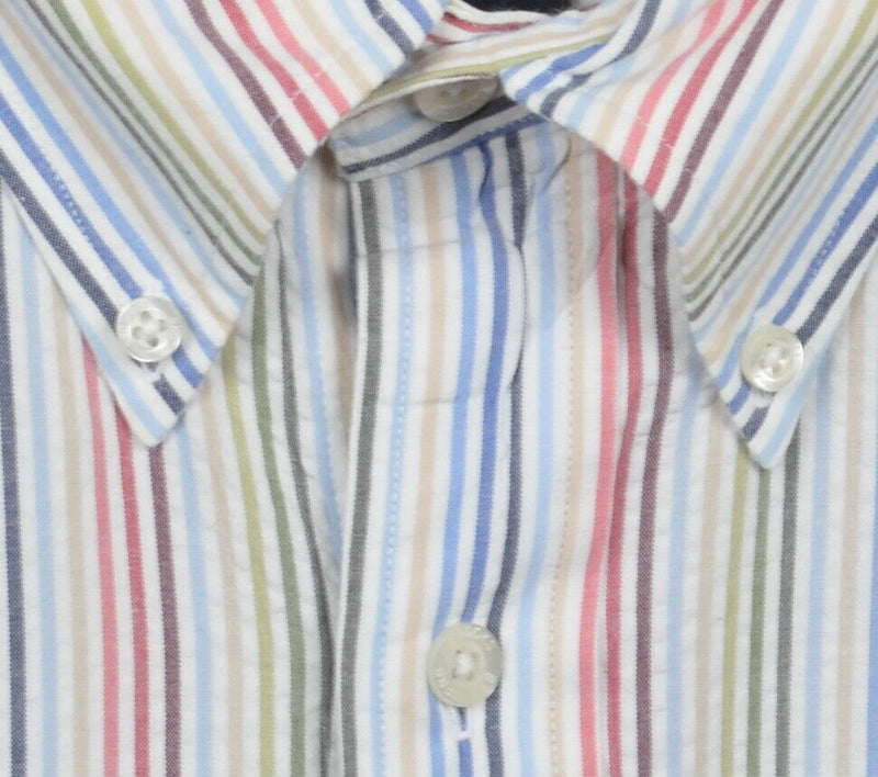 Brooks Brothers Men's Large Seersucker Multi-Color Striped Button-Down Shirt