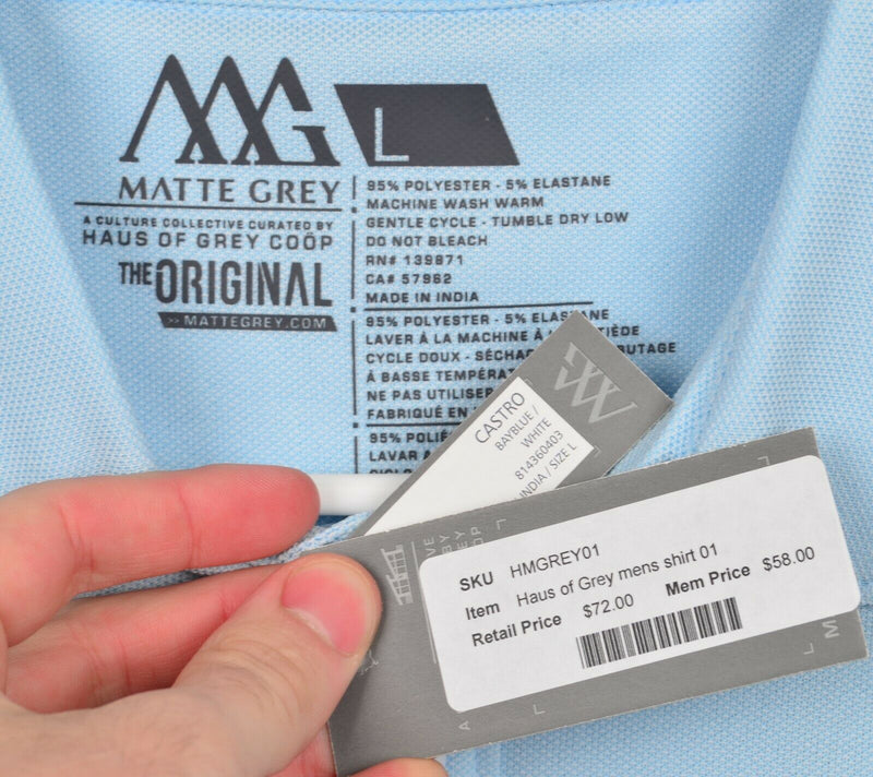 Matte Grey Haus of Grey Men's Sz Large Light Blue Pocket Golf Polo Shirt NWT