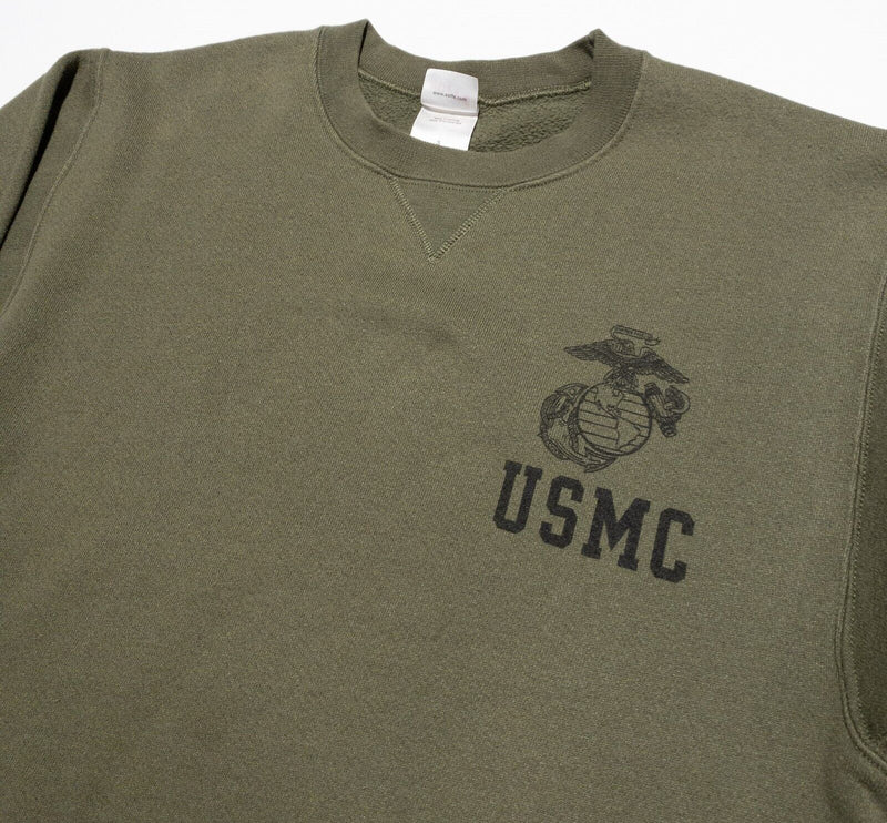 Vintage USMC Soffe Sweatshirt Men's Small Marines Crewneck Pullover Olive Green