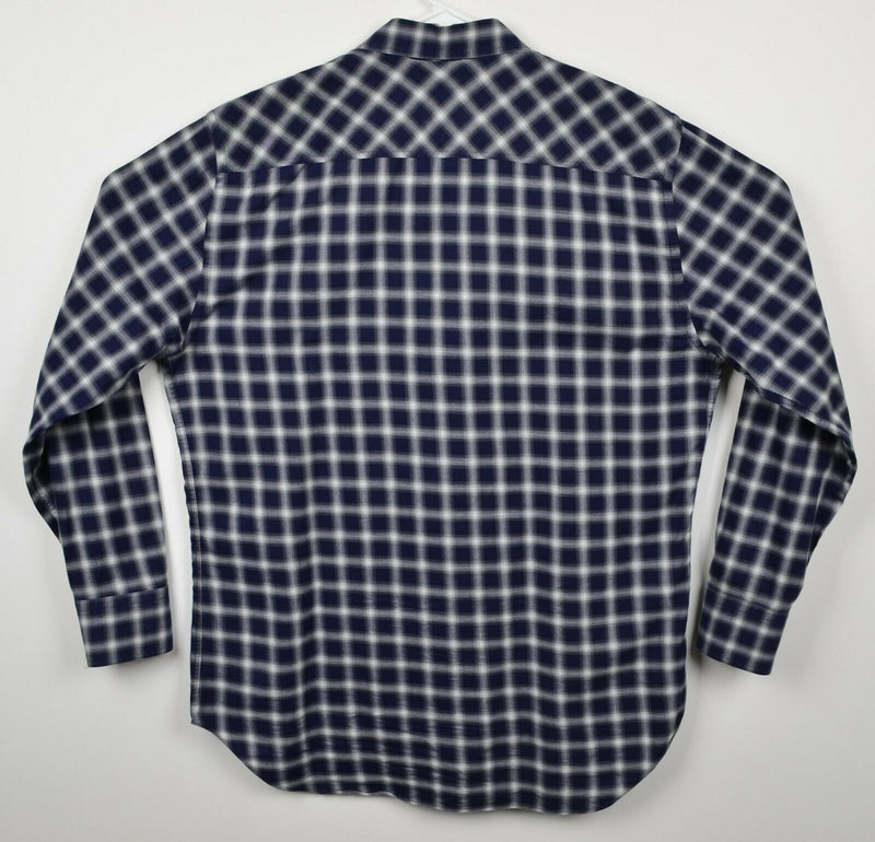 Billy Reid Men's Large Standard Navy Blue Gray Plaid Button-Down Shirt