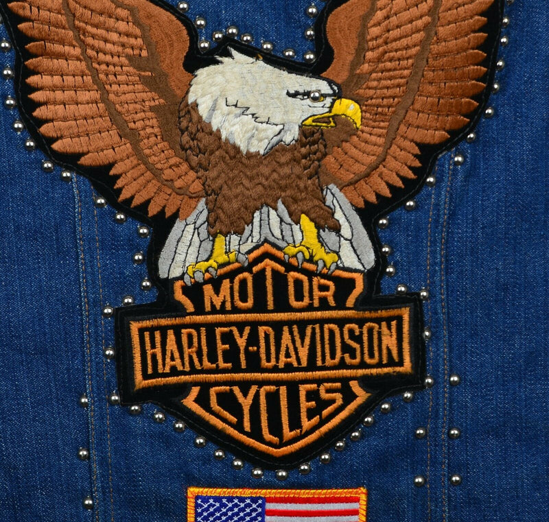 Vtg 80s Wrangler Men's Sz XL Harley Davidson Eagle Patch Rivets Denim Biker Vest