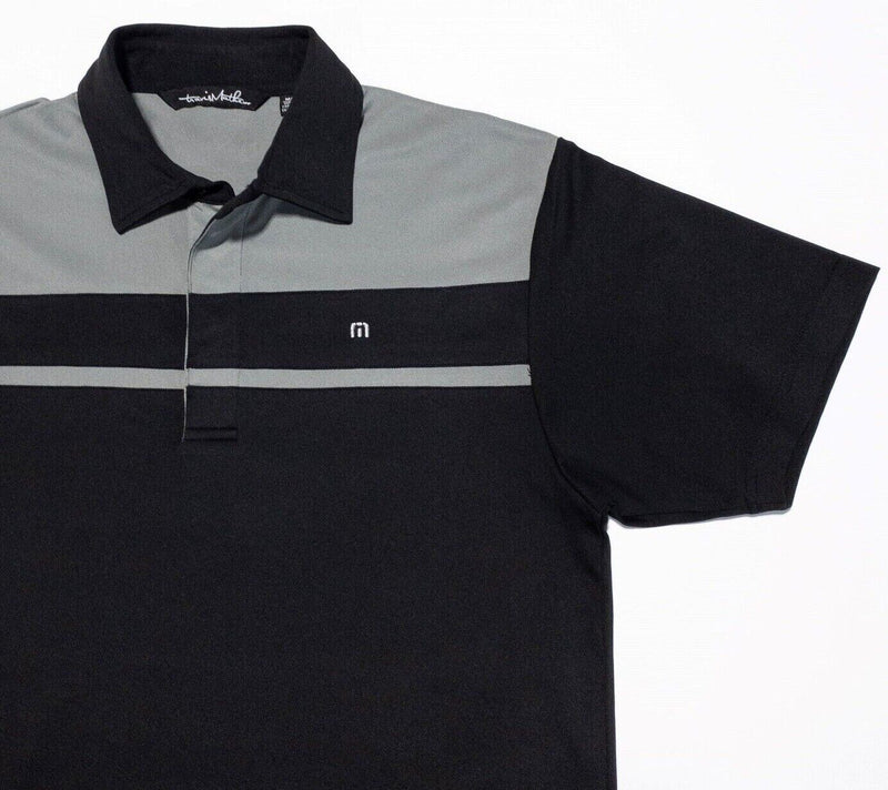 Travis Mathew Polo Medium Men's Shirt Black Gray Striped Polyester Wicking