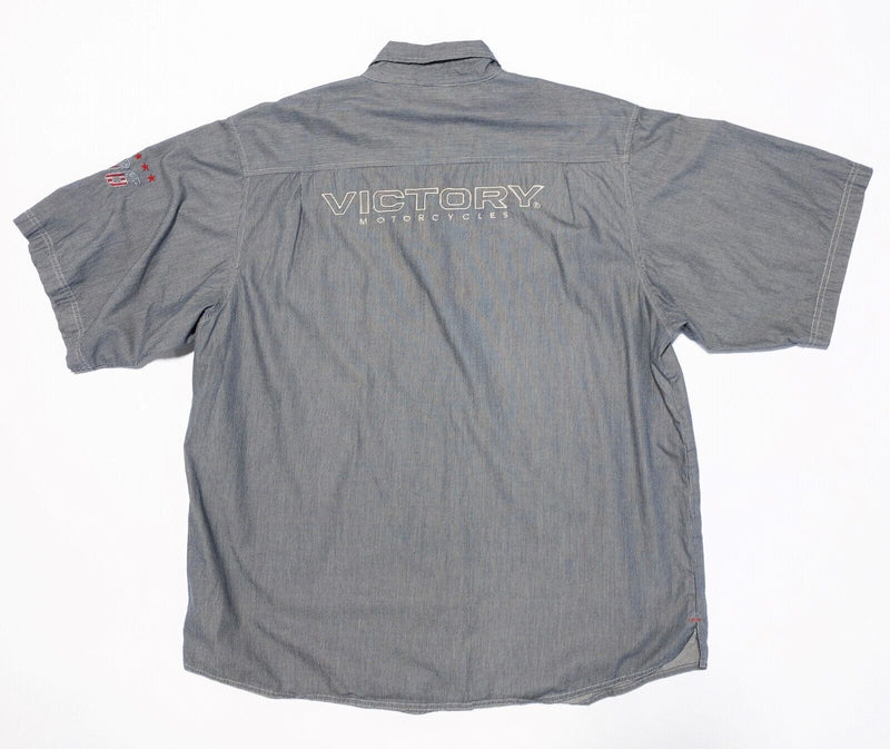 Victory Motorcycles Pearl Snap Shirt 2XL Men's Gray Pinstripe Embroidered 106