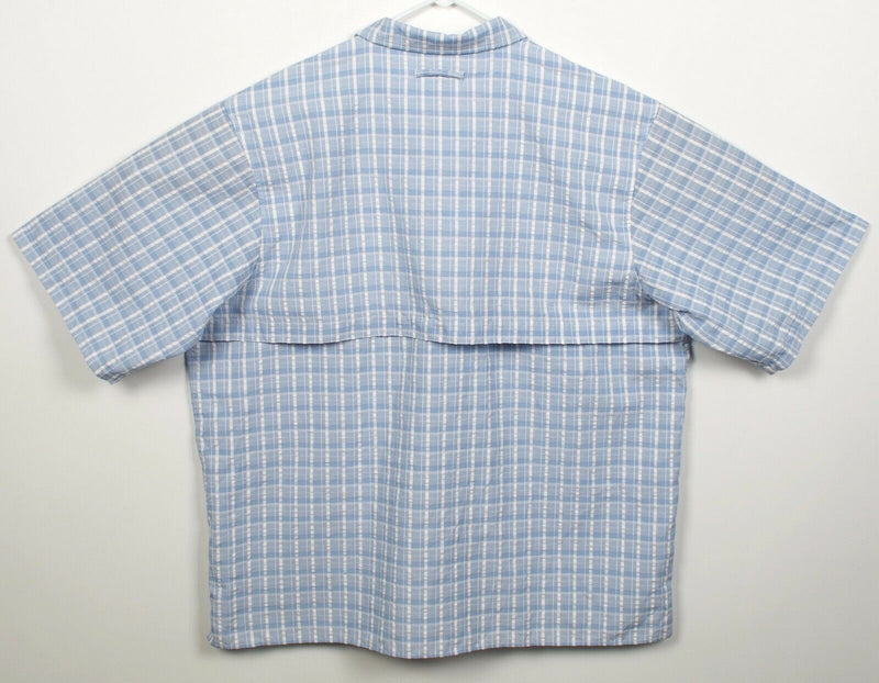 ExOfficio Men's 2XL Vented Seersucker Blue Plaid Travel Button-Front Shirt