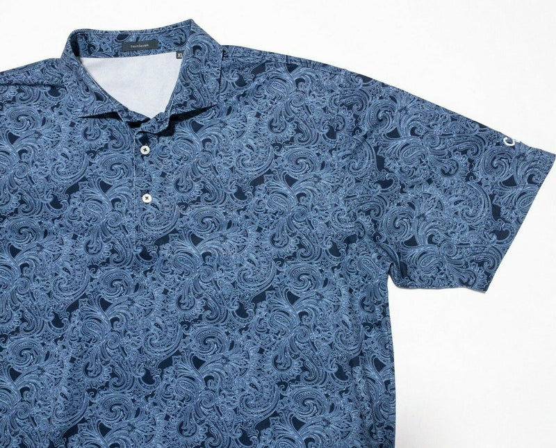 Turtleson Polo Shirt XL Men's Golf Swirls Blue Geometric Paisley Wicking Stretch