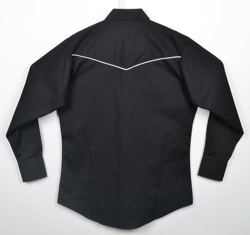 Ely Cattleman Men's Medium Pearl Snap Solid Black White Rope Western Shirt