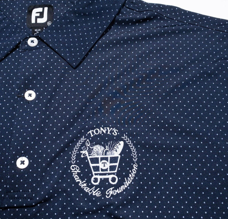 FootJoy Golf Polo 2XL Men's Polka Dot Print Navy Blue Wicking Stretch Lisle
