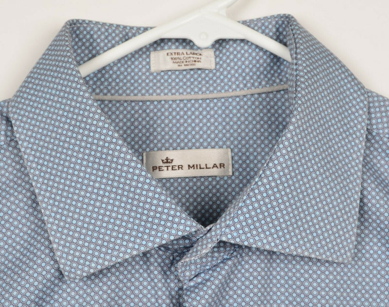 Peter Millar Men's Sz XL Blue Geometric Circle Long Sleeve Dress/Casual Shirt