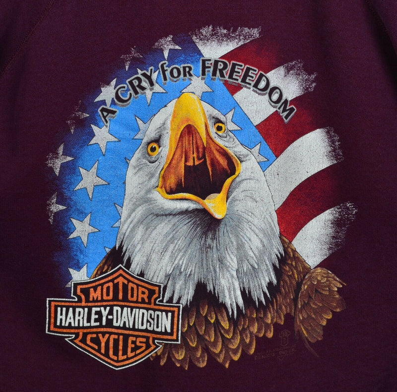 Vintage 80s Harley-Davidson Men's 2XL Eagle Cry For Freedom Burgundy Sweatshirt