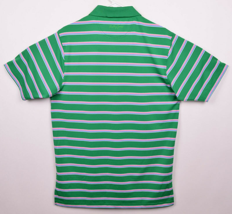 Bobby Jones Men’s Sz Medium X-H20 Kelly Green Pink Stripe Golf Polo Shirt NWT