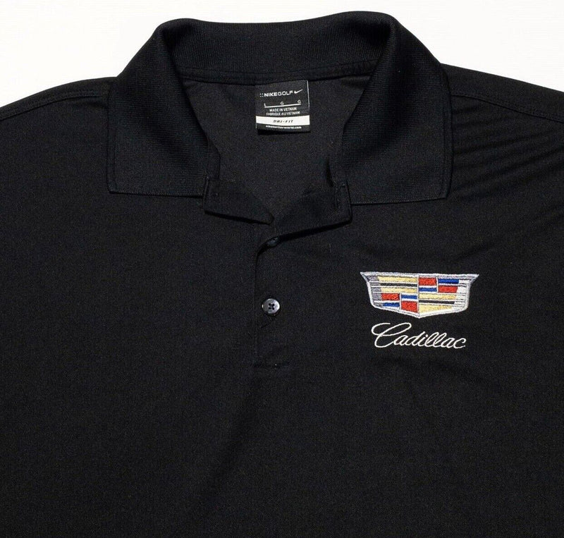 Cadillac Nike Golf Polo Large Men's Shirt Solid Black Dri-Fit Wicking Cars Auto