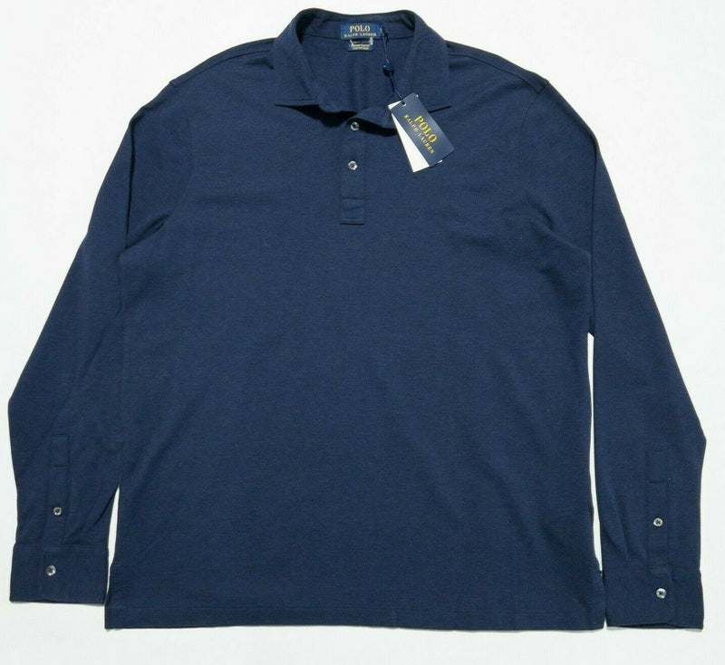 Polo Ralph Lauren Men's Large Slim Fit Stretch Mesh Navy Blue L/S Polo Shirt