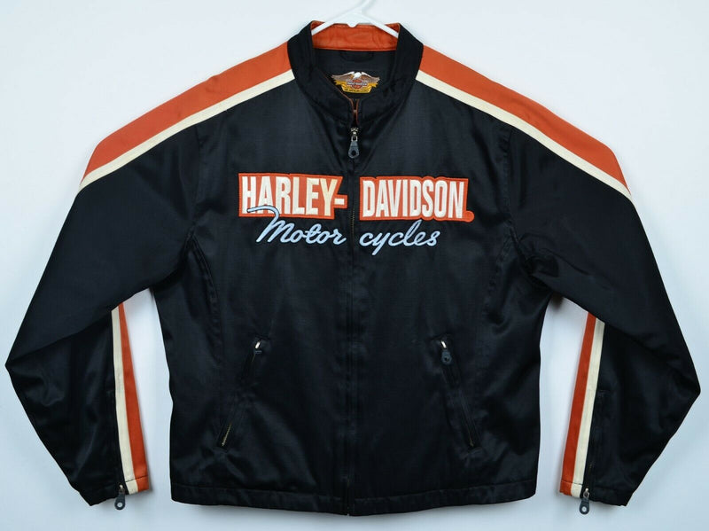 Harley-Davidson Women's XL Black Orange Biker Motorcycle Cafe Racer Jacket