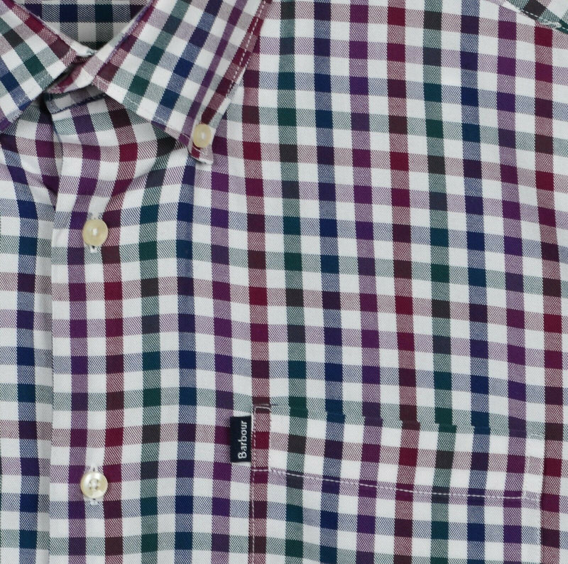 Barbour Men's Large Tailored Fit "Bibury" Red Purple Check Button-Down Shirt