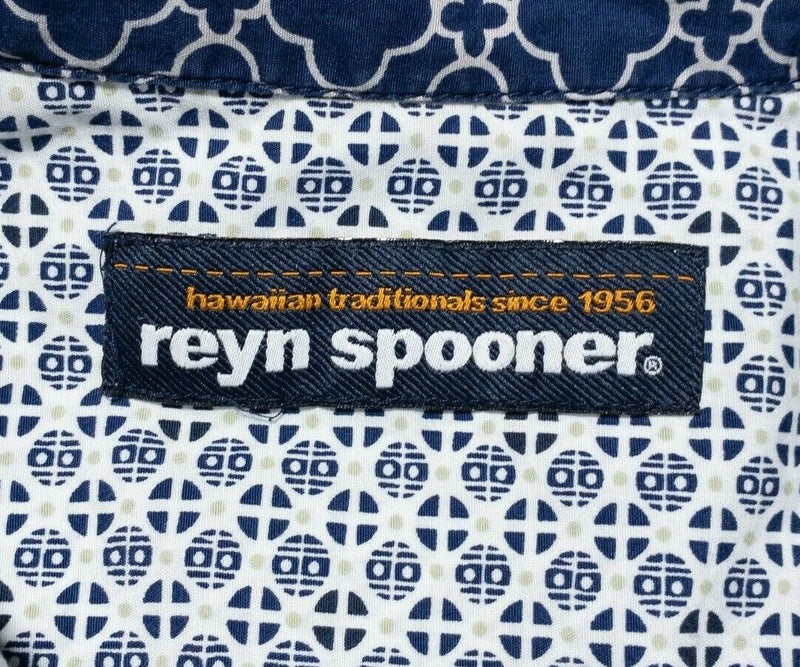 Reyn Spooner Hawaiian Shirt Medium Men's Geometric Dot Button-Front Blue White