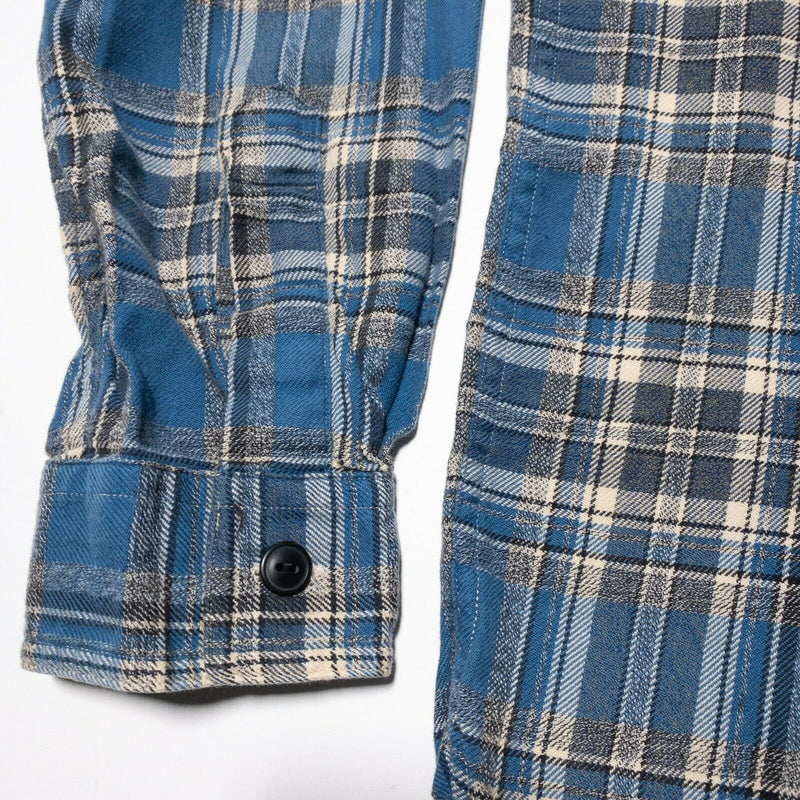 Polo Ralph Lauren Flannel Shirt Loop Collar Blue Plaid Button-Front Men's Large