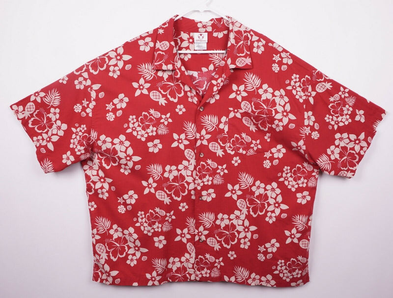 Disney Store Men's Sz 2XL Red Floral Mickey Minnie Mouse Rayon Hawaiian Shirt