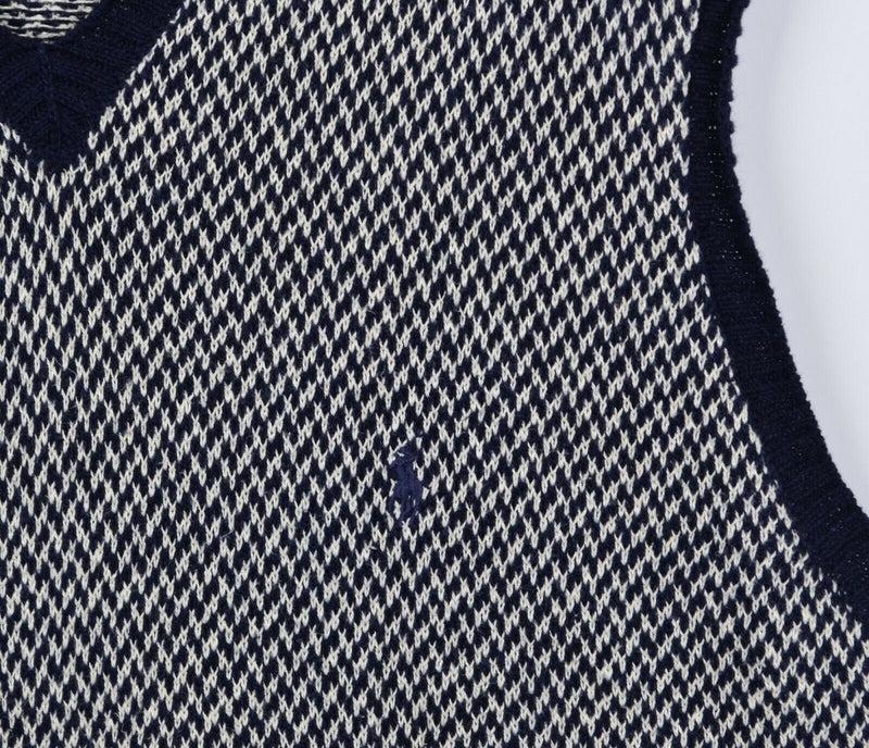 Polo Ralph Lauren Men's XL Linen Blend Herringbone Navy Blue V-Neck Sweater Vest