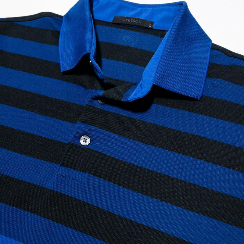 Greyson Golf Polo Large Men's Wicking Stretch Blue Striped Solid Two-Tone Wolf