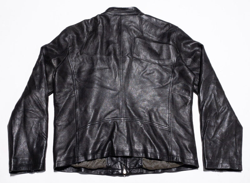 Banana Republic Leather Jacket Men Large Biker Cafe Race Loop Collar Black Lined