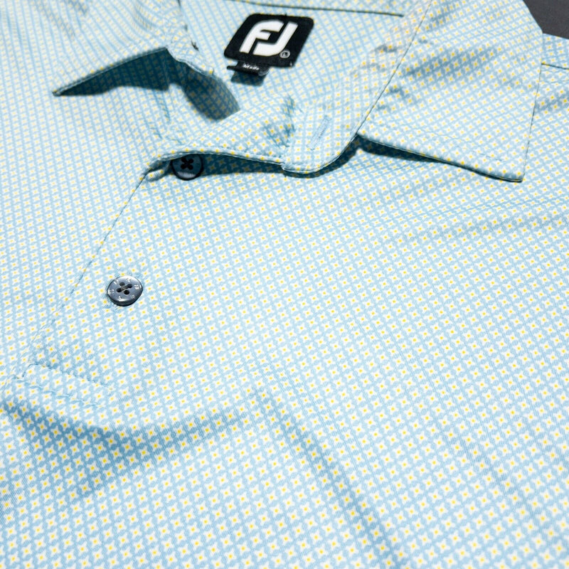 FootJoy Large Golf Shirt Mens Polo Light Blue Yellow Starburst Geometric Wicking